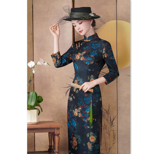 GX老上海复古中国风麂皮绒中式长款旗袍2025秋季新款旗袍 商品图0