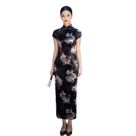 GX丝绒坎肩袖长款国风旗袍2025秋季新款复古国风修身显瘦半开襟旗袍 商品图4