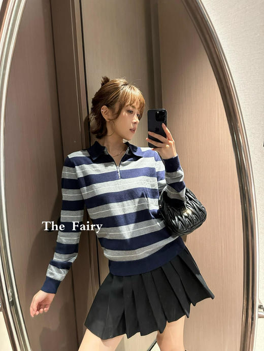 缪缪 25FW早秋新款 条纹半拉链羊绒Polo衫（DQJ*MM） 商品图2