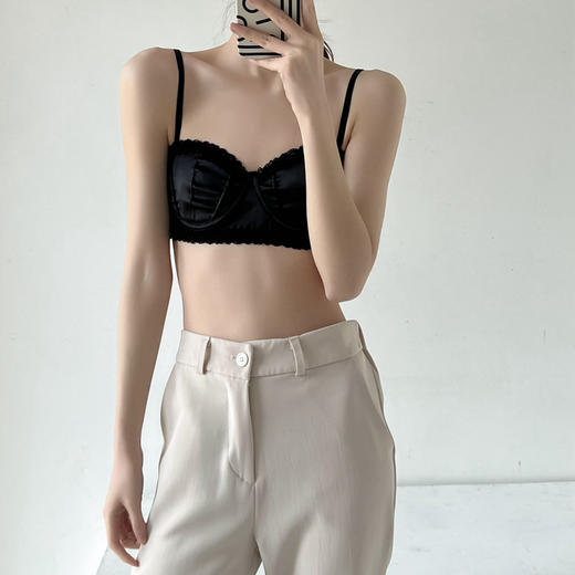 【2件超值装！】法式蕾丝内衣女绸缎小胸聚拢不空杯 无钢圈半杯裹胸舒适透气文胸罩 商品图5