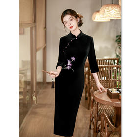GX丝绒绣花长款七分袖旗袍2025秋新款时尚改良新中式喜妈妈婚宴旗袍
