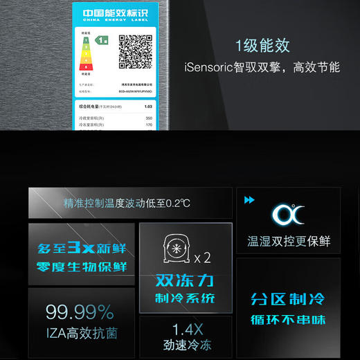 西门子（SIEMENS）【重磅新品】602L法式多门冰箱 零度生物保鲜抗菌净味 双变频双循环不串味 双制冷系统 KF97JPV50C 【曜钢黑 】KF97JPV50C 商品图4