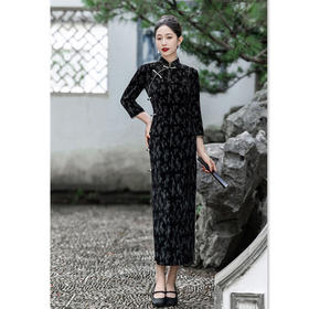 GX复古中国风长款七分袖韩国绒旗袍2025秋冬新款感中式宴会旗袍