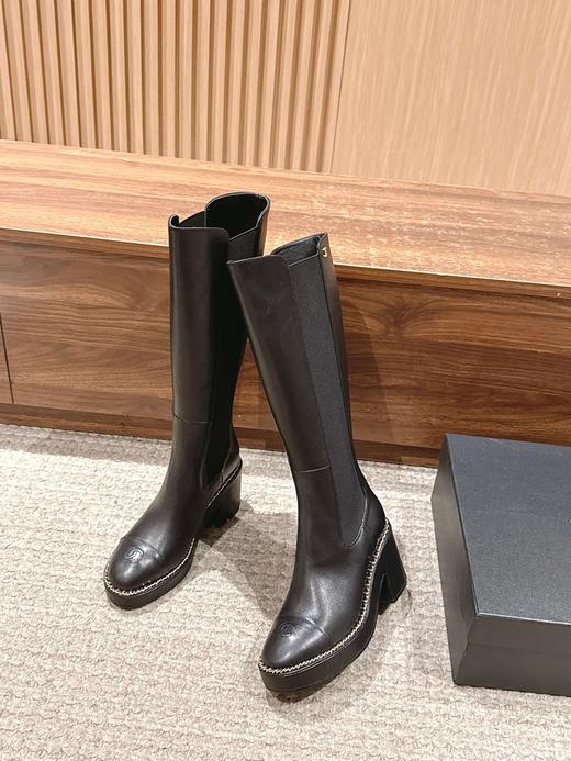 香奈儿 新款拼接链条粗跟长靴 （ZX*DBG） 商品图1