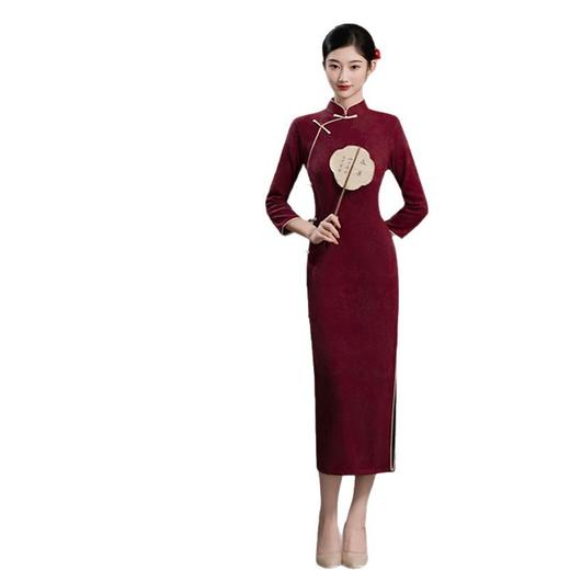 GX喜婆婆妈妈婚宴长款旗袍2025秋冬新款洋气七分袖旗袍连衣裙 商品图4