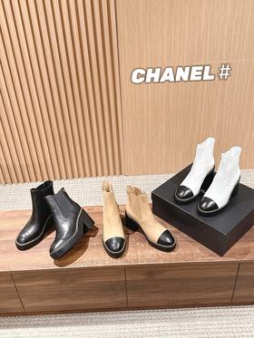 香奈儿新款拼接链条粗跟短靴（ZX*DBG）