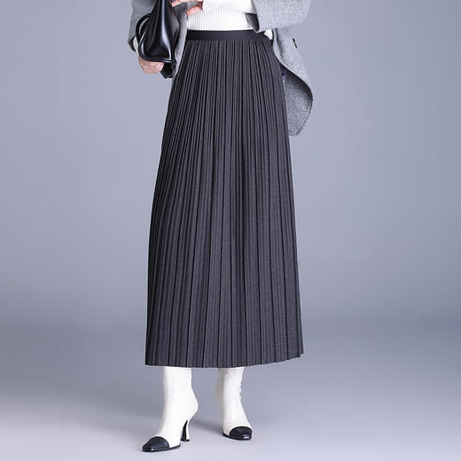 QYM ZS5501毛呢百褶裙高腰显瘦垂感压褶单层半身裙 商品图3