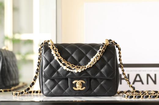 香奈儿 24P春夏 珍珠链条口盖包 黑色 大号（LZ*MM） 商品图0