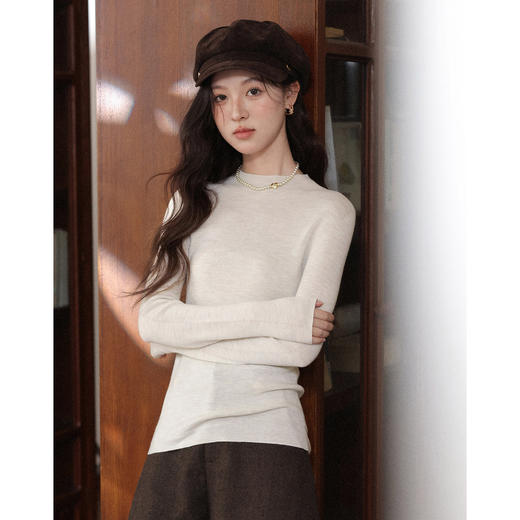 鹿向南「光织白墙」米白色修身内搭长袖针织衫秋冬新款简约上衣女 商品图4