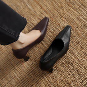 【预售5天】法式高跟鞋女细跟新款时尚工作鞋黑色方头职业真皮单鞋DMJFG&82635F
