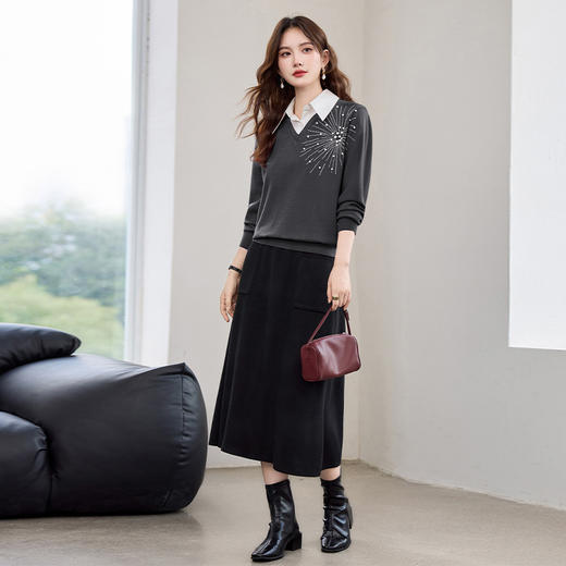 HR YBER611洋气时尚重工艺休闲宽松POLO领两件套裙 商品图3