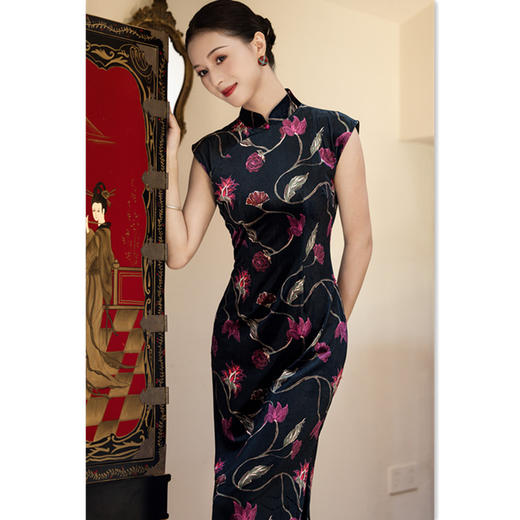 GX丝绒长款无袖旗袍2025秋季新款时尚改良年轻少女款改良中式旗袍裙 商品图0