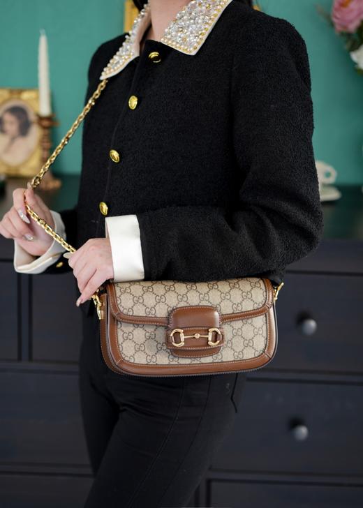 古驰 Horsebit 1955系列肩背包法棍包　老花棕（LZ*MM） 商品图7