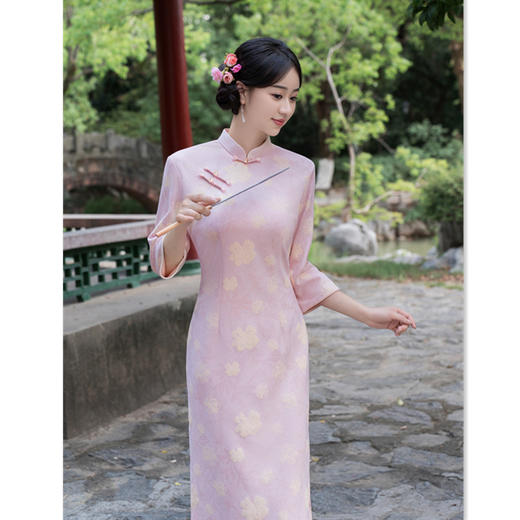 GX复古国风麂皮绒七分袖旗袍2025秋季新款年轻女士日常中式修身旗袍 商品图0