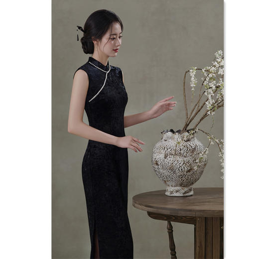 GX港风新中式长款钻石绒无袖旗袍2025初秋新款时尚改良日常可穿旗袍 商品图0