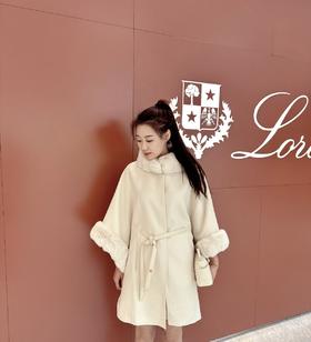 LP龙猫小羊皮腰带羊绒斗篷外套（HY）