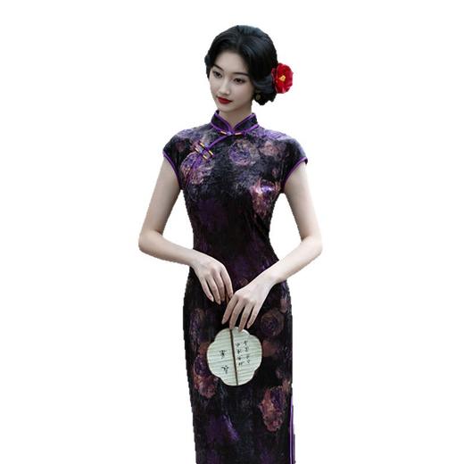 GX丝绒长款坎肩袖国风旗袍2025初秋新款修身气质旗袍女装 商品图4