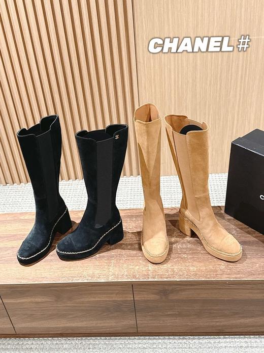 香奈儿 新款拼接链条粗跟长靴 这款厚底在欧美街拍中出境率超高（ZX*DBG） 商品图0