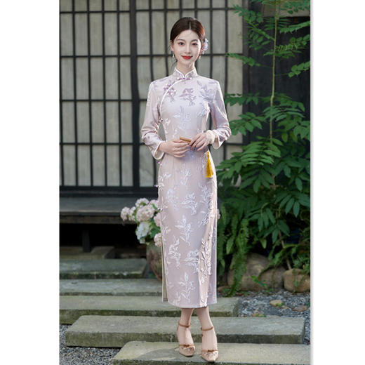 GX植绒长袖少女款旗袍2025秋季新款复古国风年轻女士日常修身旗袍裙 商品图3