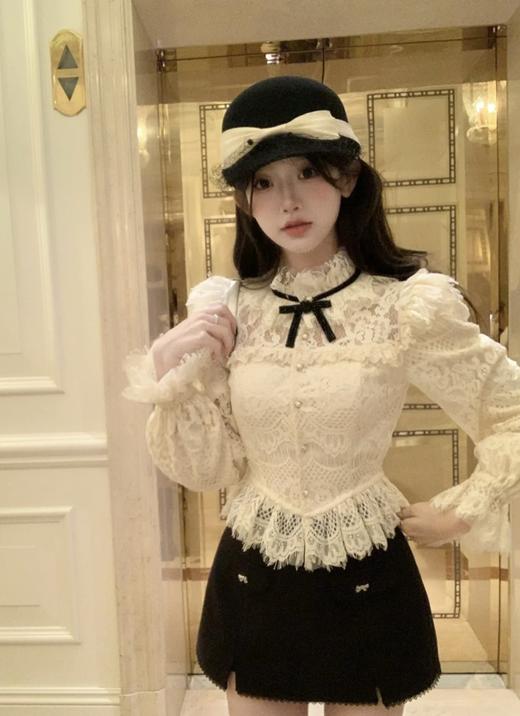 蝴蝶结装饰纱网羊毛马术帽(COCO) 商品图1