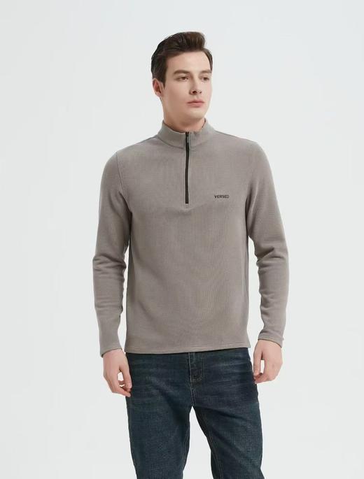 FF竹纤维男士色纺罗纹半拉链打底衫7503 商品图0