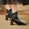 【预售5天】秋冬季新款单靴时尚水钻花朵牛漆皮粗跟高跟真皮短靴女SY&616 商品缩略图2