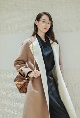 驴家 秋冬新款大衣 奶咖小花翻领 长款 大衣（SZX）