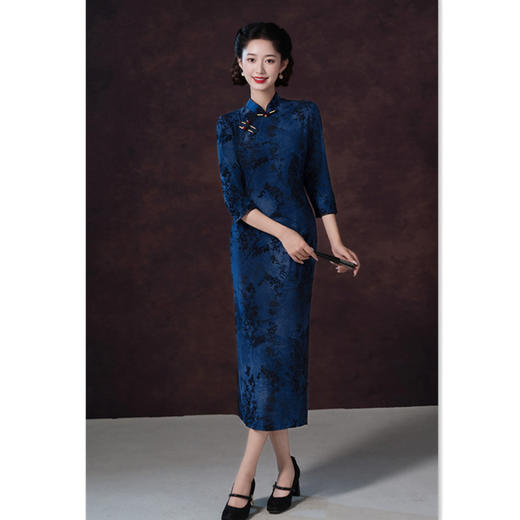 GX老上海复古中国风扎染植绒弹力旗袍2025初秋新款旗袍裙 商品图0