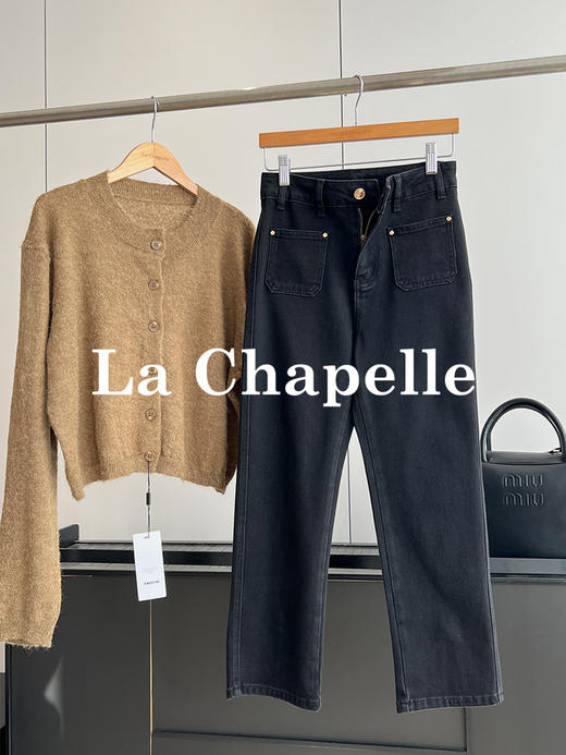 会员福利【小个子天菜】拉夏贝尔/La Chapelle高腰显瘦直筒烟管裤小个子牛仔裤秋季新款百搭九分裤 商品图0