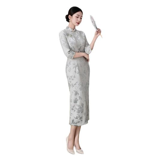 GX植绒加绒长款七分袖旗袍2025秋冬新款复古国风年轻款素雅中式旗袍 商品图4