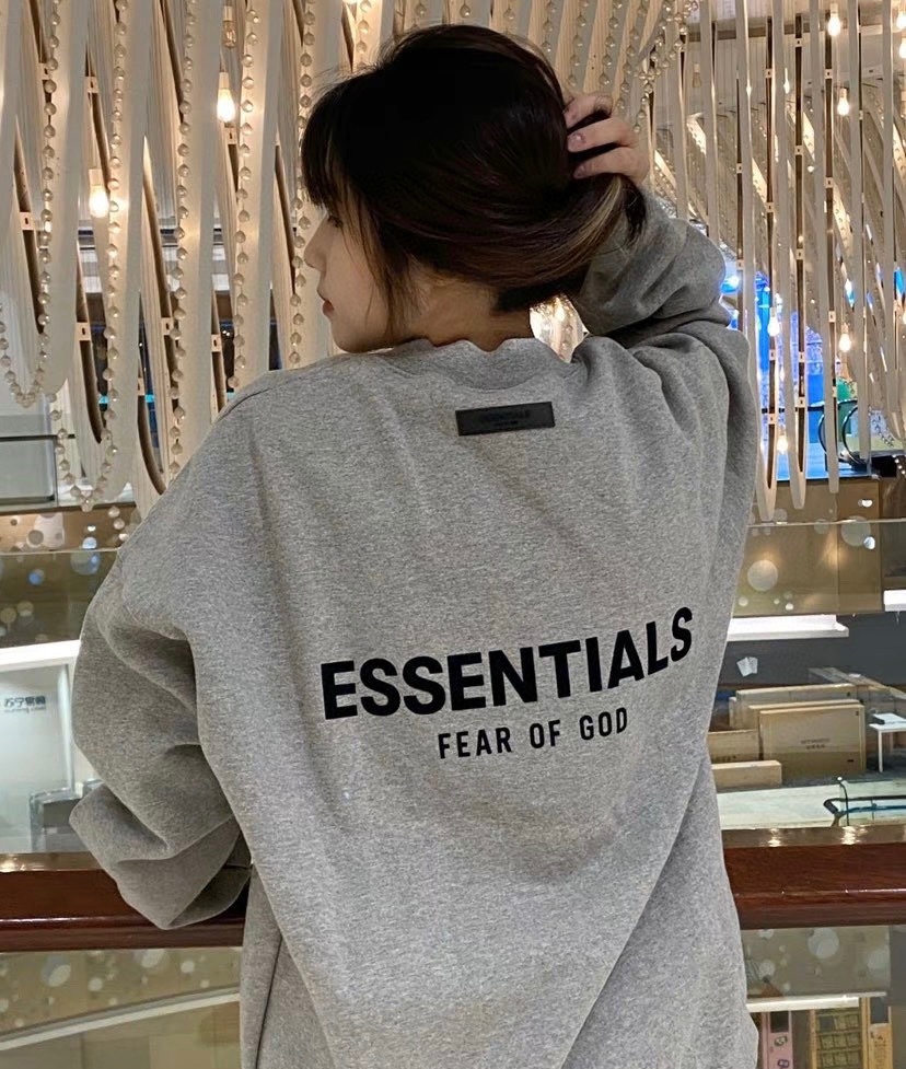 FEAR OF GOD ESSENTIALS FOG胸口后背植绒男女情侣明星同款秋冬纯棉圆领卫衣（BG）