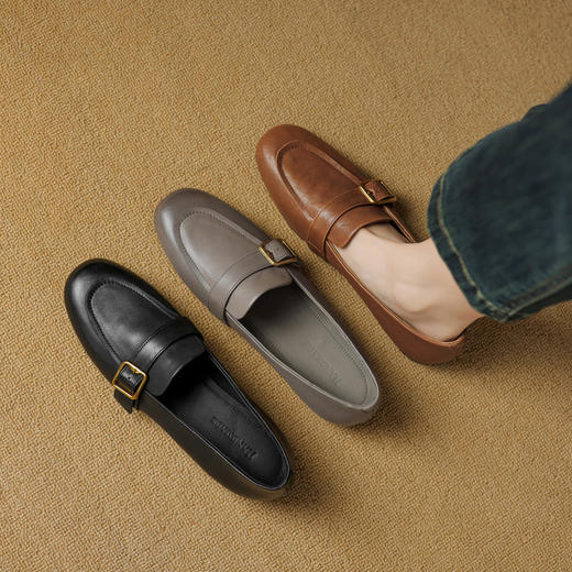 【预售5天】巨好穿软牛皮平底乐福鞋女新款圆头深口单鞋百搭通勤小皮鞋SSS&S9868 商品图1