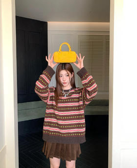 缪缪25FW秋冬新款 费尔岛复古撞色提花针织毛衣（DQJ*MM）