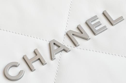 GZ232-香奈儿 菱格纹皮穿链大容量 小牛皮白缝线拼银色金属购物袋手提单肩包 -（LH*MM） 商品图4