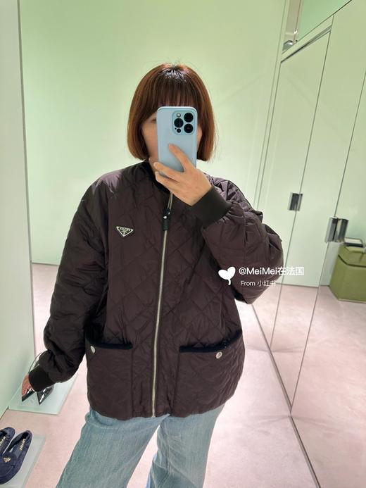 普拉达 25Fw早秋新款 经典三角标圆领菱格纹棉服外套（ZY*MM） 商品图5