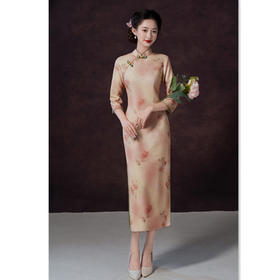 GX复古中国风长款七分袖旗袍2025秋冬新款改良中式年轻款旗袍连衣裙