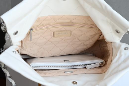 GZ232-香奈儿 菱格纹皮穿链大容量 小牛皮白缝线拼银色金属购物袋手提单肩包 -（LH*MM） 商品图8