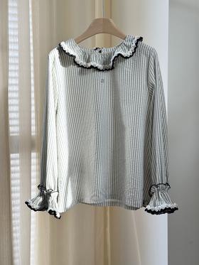 YY11-ZJ95 香奈儿条纹木耳边长袖（ZJ）9.10直播款