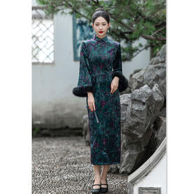 GX老上海复古国风金钻绒长款加绒倒大袖旗袍2025冬季新款旗袍