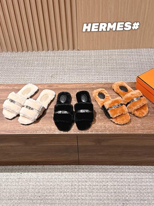 爱马仕Kelly扣新款羊毛拖鞋(DBG) 商品图0
