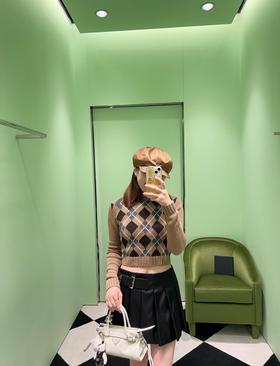 普拉达  25Fw早秋新款 拼色菱格挂毛logo针织衫（ZY*MM）