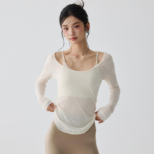 跃牌【安琪拉系列】新款宽松休闲高级感瑜伽服罩衫下摆轻薄透气性感露背长袖运动罩衫CX7411 商品图2