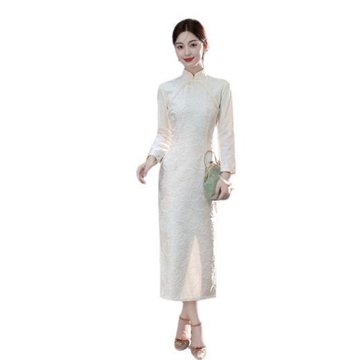GX改良新中式长款素雅少女款旗袍2025秋季新款复合针织提花时尚旗袍 商品图4