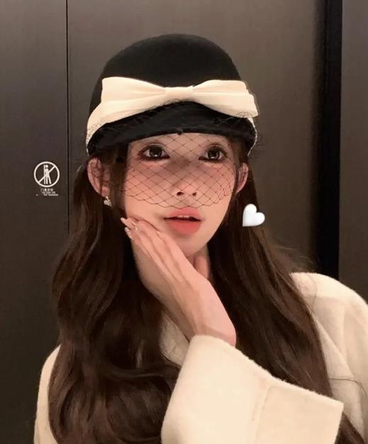 蝴蝶结装饰纱网羊毛马术帽(COCO) 商品图4