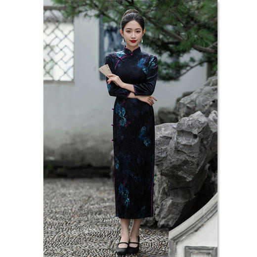 GX复古中国风旗袍2025秋冬季新款长款七分袖感旗袍裙 商品图0