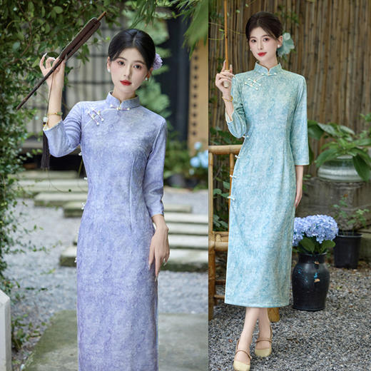 GX老上海复古中国风长款七分袖旗袍2025秋冬新款年轻女士日常旗袍裙 商品图0