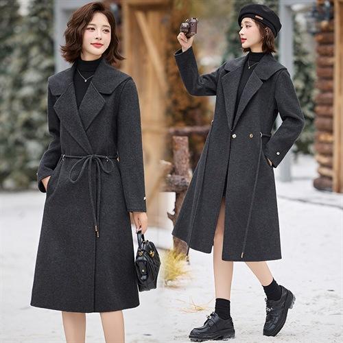 2025秋冬气质大翻领暗扣门襟系绳收腰双面羊绒大衣HR-MLJL16267 商品图3
