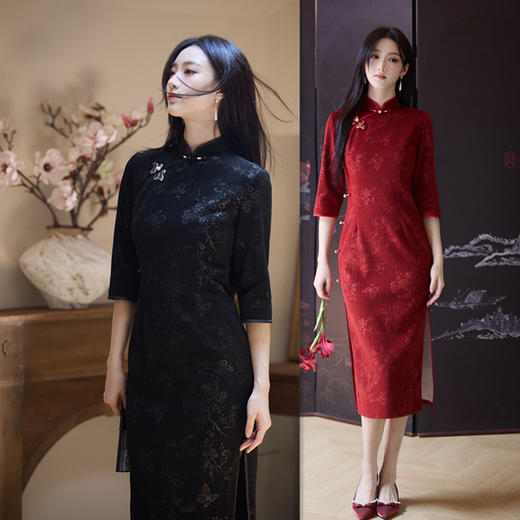 GX复古国风改良新中式长款中袖旗袍2025秋冬新款年轻女士日常旗袍裙 商品图0