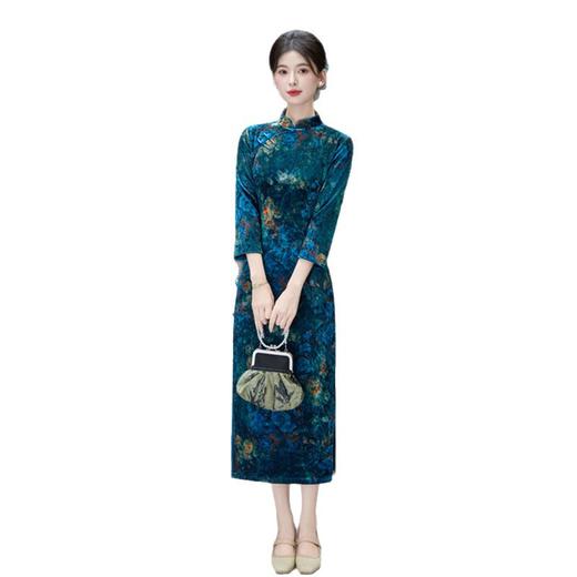 GX妈妈旗袍长款丝绒七分袖日常复古改良中国风旗袍2025秋冬新款旗袍 商品图4