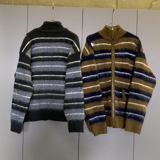 马海毛毛绒针织经典条纹外套（蕾姐灰黑色L，棕色XL ） 商品图7